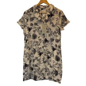 Joie Womens Linen Dress Tropical Animal Print Button Shirt Dress Resortwear SZ S